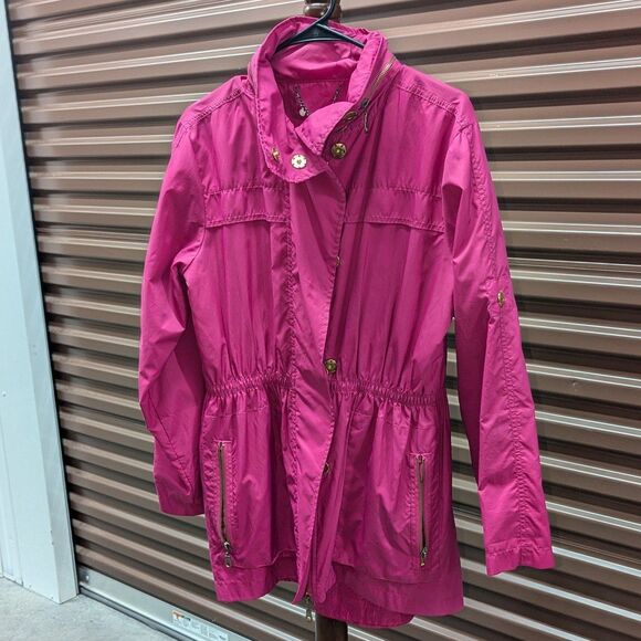 Vintage Women's Pink Fuchsia Retro Fit & Flare Windbreaker Jacket Coat - Picture 1 of 10